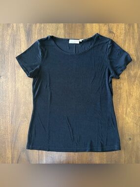 Choices Black Acetate Stretch Short Sleeve Crew Neck Shirt Small Slinky Travel